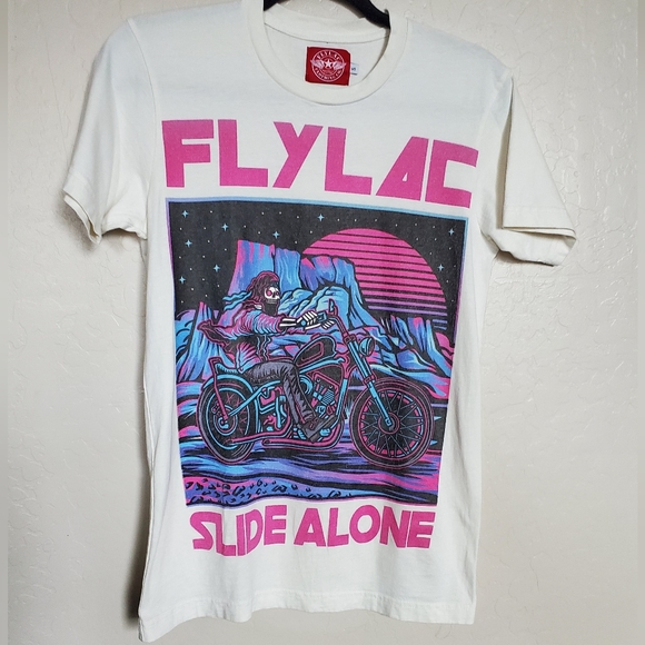 Flylac "Solo" Graphic White Cream Short Sleeve Crewneck Tee Shirt Size Small - Picture 1 of 7